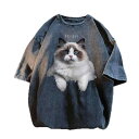 Tシャツ 猫 Tシャツ かわいい メンズ 春夏 半袖 綿 ラウンドネック ゆったり カジュアル 3D プリント リアル 個性的 黒 大きいサイズ