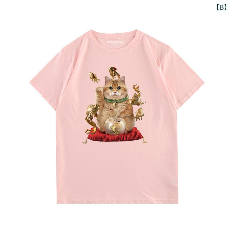 フロントップ楽天市場店の猫 Tシャツ おもしろ レディース メンズ カップル 春夏 半袖 綿 ラウンドネック ゆったり 吸湿 通気 カジュアル プリント リアル 白 ピンク 黒 大きいサイズ｜アングル2