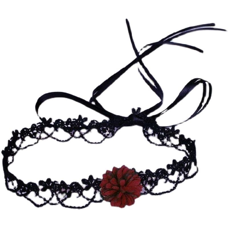 チョーカー 首 飾り 仮装 首輪 レース ストラップ ハロウィン イベント ローズ ゴスロリ レディース レトロ スエード 黒
