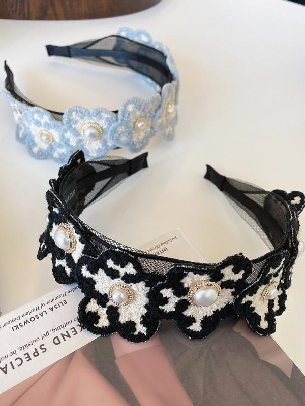 カチューシャ 刺繍 大人 幅広 太め おしゃれ 痛くない 前髪 花 パール レース 布 レディース ヘアアク..