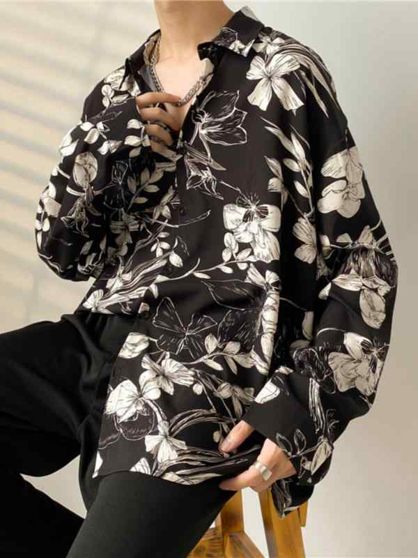 Other - 総柄 シャツ メンズ 長袖 おしゃれ カジュアル 前開き レトロ 花柄 ゆったり オーバーサイズ 黒 ゆったり 個性