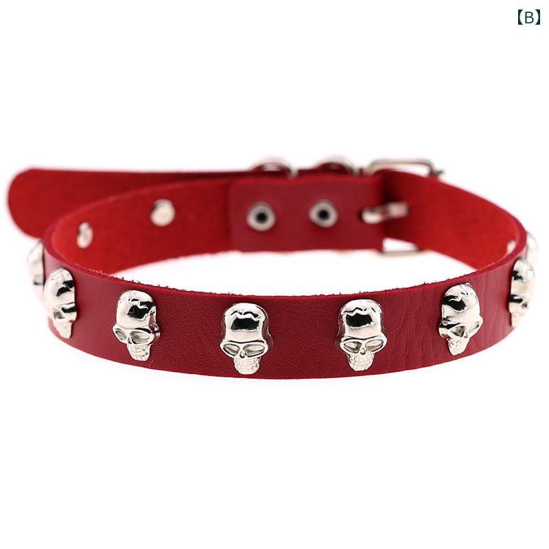 チョーカー レディース 首 ハロウィン コスプレ 簡単 大人 レザー ベルト スカル ストリート ロック 鎖骨 首飾り 黒 緑 赤