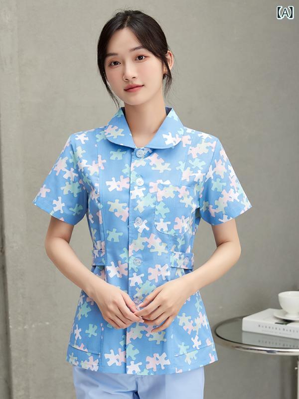 看護師 白衣 パンツ レディース 花柄 リーフ ナース 半袖 長袖 セットアップ 病院 作業 綿 大きいサイ..