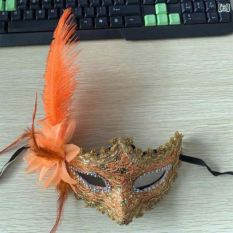 ベネチアン マスク ハロウィン コスプレ 仮装 大人 レディース キッズ 仮面 マスカレード 目隠し アイマスク 変装 舞踏会 イベント パーティ 文化祭 ダンス パフォーマンス 小道具 セクシー 花 レース 刺繍 フェザー ゴールド シルバー レッド