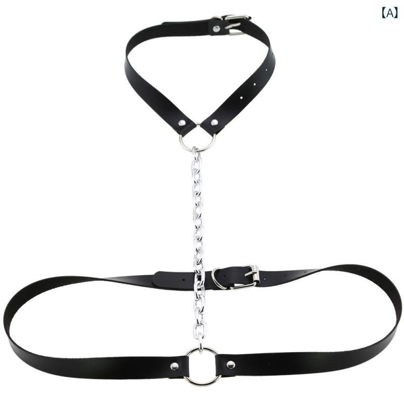 チョーカー 首 飾り 仮装 首輪 PU レザー ストラップ パンク ロック ヒップホップ クラブ パフォーマンス ボディ チェーン ハロウィン コスプレ 黒 白 黄