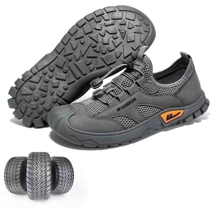 登山靴 メンズ プルバック 夏 通気 メッシュ カジュアル シューズ 薄手 スポーツ アウトドア キャンプ 滑りにくい PVC グレー 黒 カーキ