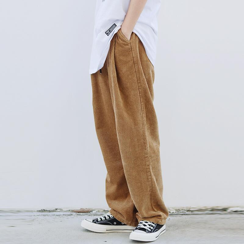 コーデュロイ パンツ メンズ カジュアル おしゃれ シンプル 春 秋 冬 厚手 裏地 暖かい ストレート ロング シワ防止 ストリート系 ファッション ゆったり 大きいサイズ 普段使い 黒 白 茶色