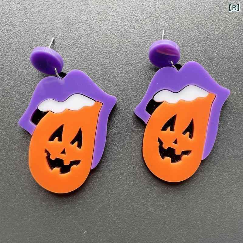 ハロウィン ピアス レディース アクセサリー 装飾品 イベント パーティー コスプレ 両耳 ユニーク ホラー スタッド 猫 口 黒 オレンジ