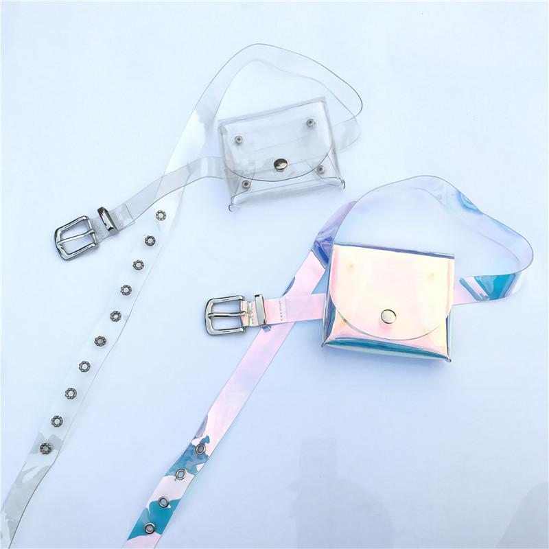 ウエストポーチ レディース 透明 PVC スクエアバックル ベルト 小さめ バッグ パンツ スカート 韓国 カ..