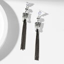 ハロウィン ピアス レディース アクセサリー 装飾品 イベント パーティー コスプレ キラキラ 揺れる 両耳 カジュアル ホラー スカル タッセル