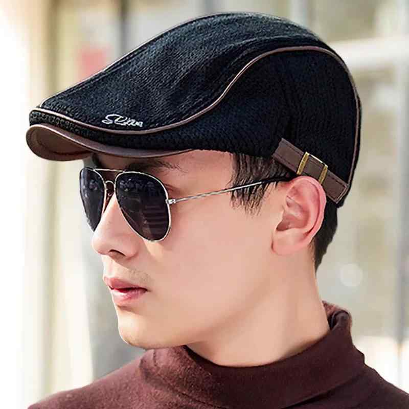 ハンチング帽子 メンズ 春 秋冬 ベレー帽 短いつば ニット生地 英国風 柔らかい サイズ調節 旅行 アウトドア 敬老の日 カジュアル 無地 黒 紺 緑