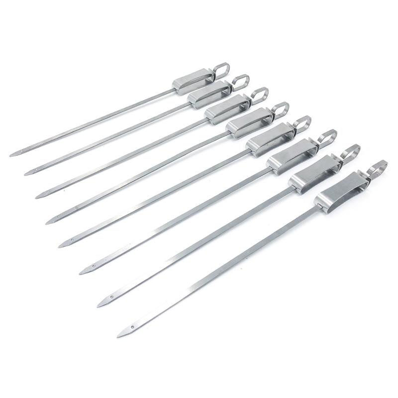 バーベキュー くし 6本 セット 45cm ステンレス鋼 平型 厚手 長め スライド式 滑り止め 吊り下げ 変形しにくい 刺しやすい 家庭 アウトドア キャンプ