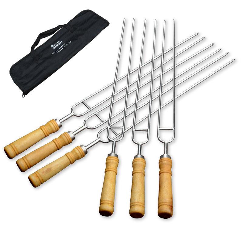 バーベキュー くし 6本 セット 42cm ステンレス鋼 ダブル U字型 フォーク 収納ケース 木製ハンドル 錆びにくい 高硬度 滑り止め やけど防止 手羽先 ...