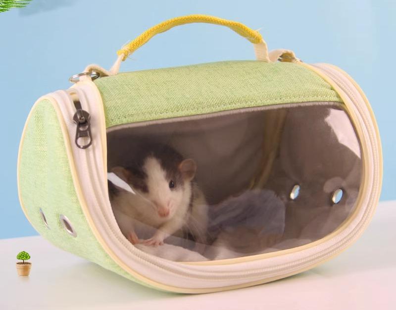キャリーバッグ 小動物 ペット ハムスター チンチラ モルモット オウム おしゃれ 通気性 ファスナー 分解 収納 お出かけ お散歩 通院 シンプル 招き猫 緑 青