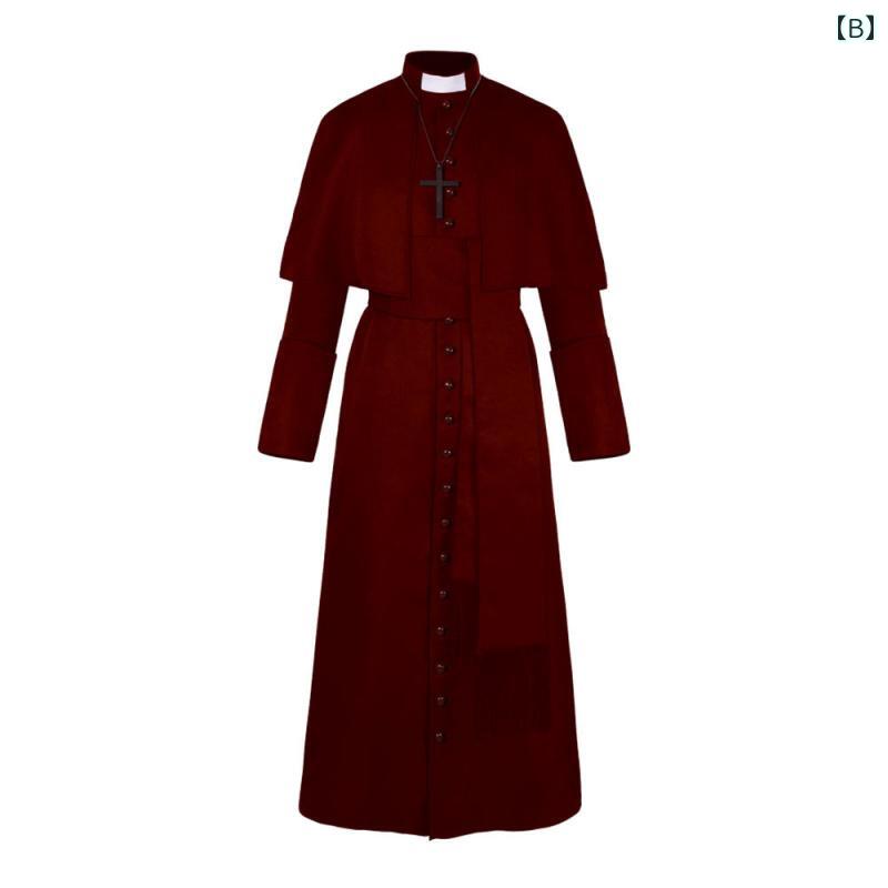 マント コート コスプレ 中世 衣装 コスチューム ハロウィン 仮装 ロング ケープ 悪魔 神父 魔法使い 修道士 牧師 レトロ スチームパンク ゴシック ルネサンス ヴィクトリア 演劇 パーティー イベント 文化祭 ブラック ワインレッド ホワイト