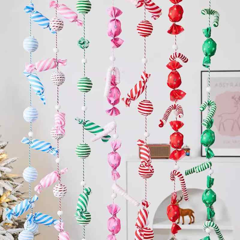 ツリー オーナメント おしゃれ 12月 冬 クリスマス 装飾 デコレーション 飾り ガーランド ストリング 窓 天井 ピンク 青 緑 ストライプ 柄 キャンディ ボール 杖 ポップ
