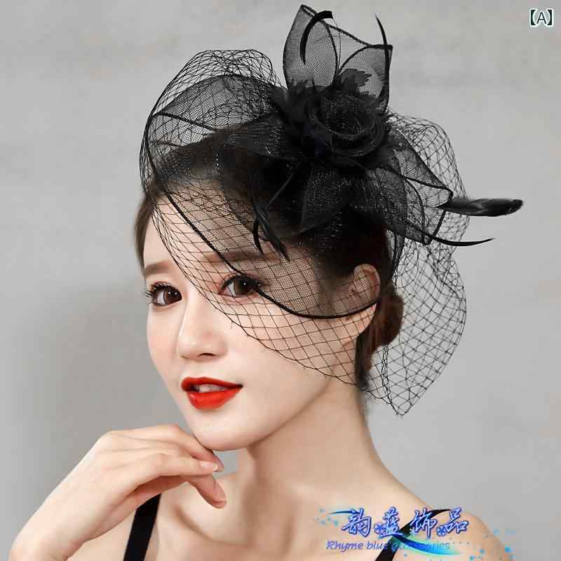 ハロウィン コスプレ 衣装 仮装 大人 ベール イベント パーティー 小道具 舞台 小さな 帽子 レトロ ヘア アクセサリー レディース フェザー ブラック ホ...