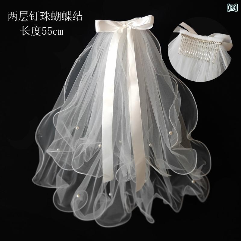 ハロウィン コスプレ 衣装 仮装 可愛い 大人 ベール ショート 花嫁 結婚式 イベント パーティー 小道具 舞台 リボン サテン ふわふわ ホワイト ヘア コーム クリップ