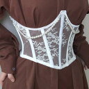 コルセット 紐 編み上げ ガードル ベルト コスプレ ロリータ レディース 薄手 刺繍 レース メッシュ パール ショート カジュアル おしゃれ 小さい 大きいサイズ 黒 白(4)