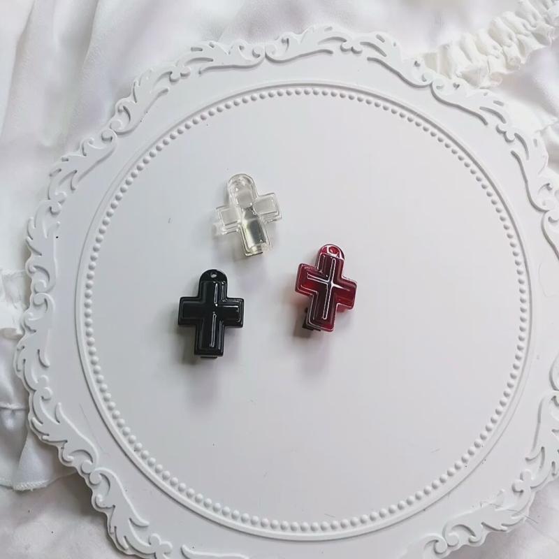 ハロウィン コスプレ アクセサリー ヘアピン クリップ 立体 十字架 シンプル 赤 黒 透明 ダーク ゴシック パンク イベント パーティー ステージ 衣装 小道具