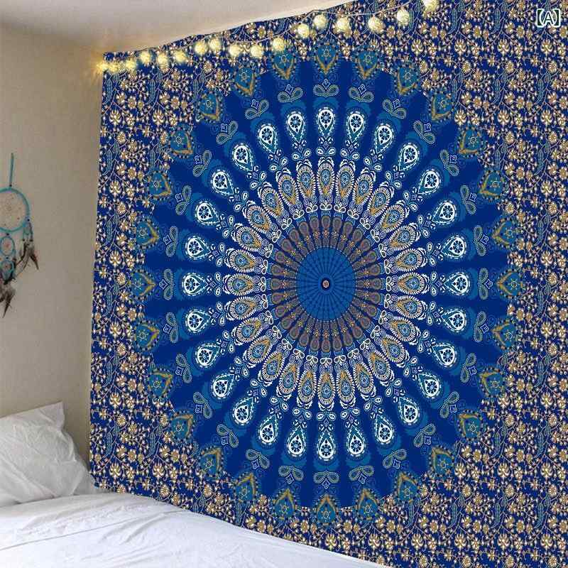 壁掛け インテリア タペストリー 曼荼羅 おしゃれ 洗える 布 フリース 背景 装飾 テーブルクロス リビング 寝室 瞑想 ヨガ エスニック インド ゴージャス 派手 目立つ