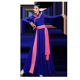 モンゴル 衣装 ダンス 舞踏 通気性 ソフト 軽量 広がる ロング スカート ショート レディース 民族 エスニック グラデーション セット ヘッド アクセサリー 青 白 赤