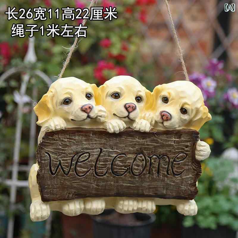 ガーデン オーナメント 癒し かわいい おしゃれ 屋外 玄関 樹脂 子犬 オブジェ 装飾 ゴールデンレトリバー ウェルカムカード 動物 ブラウン