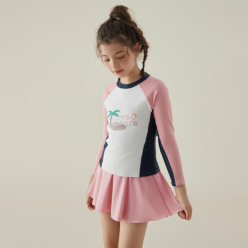 水着 女の子 セパレート キッズ 長袖 トップス 胸パッド スカパン ストレッチ 速乾 通気 ソフト 日焼け防止 体型カバー スパ プール 海水浴 かわいい キャップ セット