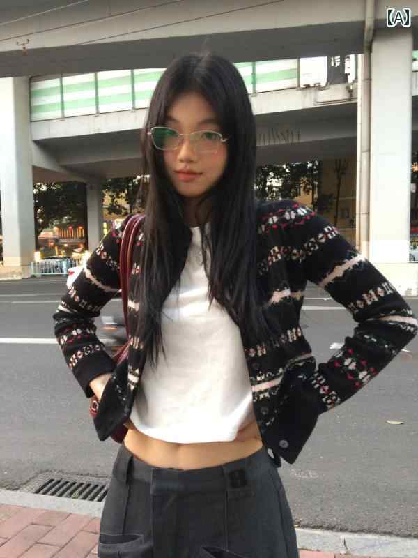 カーディガン ニット レディース 秋冬 フェアアイル レトロ ジャカード 北欧 トーテム エスニック ショート丈 セーター ジャケット おしゃれ 通勤 お出かけ カジュアル