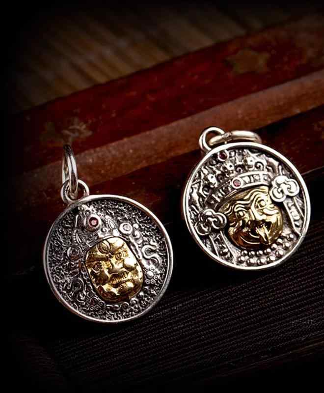 ネックレス ペンダントトップ 小さめ レトロ 手作り スターリングシルバー 神 顔 仏教 ビーズ アクセサ..