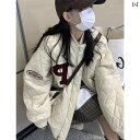 スタジャン レディース おしゃれ ビッグシルエット 大きいサイズ ゆったり ジャケット 防寒 暖かい 長袖 レトロ ストリート キルティング ジップアップ 秋冬 厚手 アイボリー グレー(4)