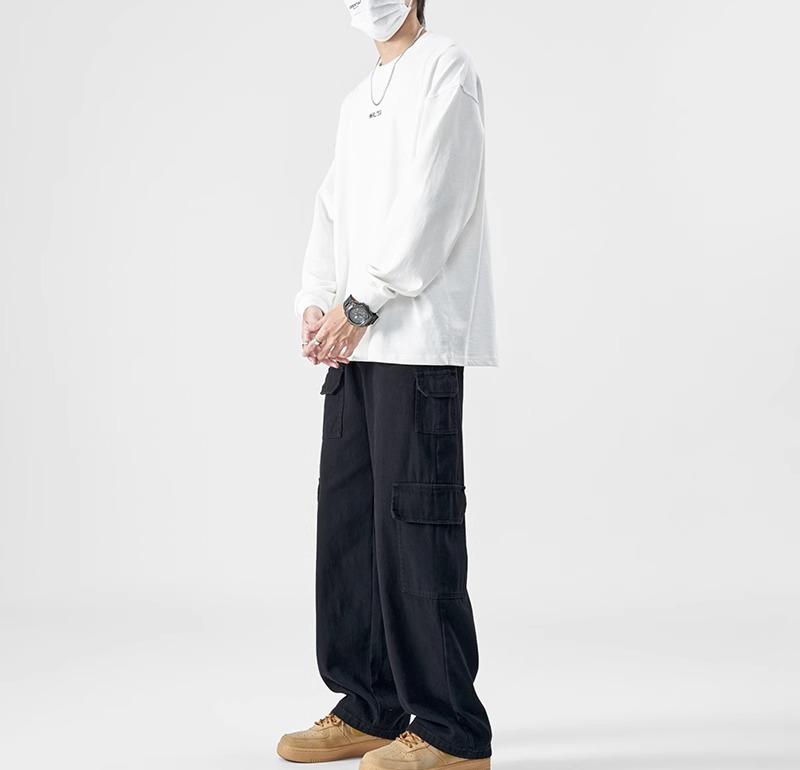 Cargo Pants - カーゴパンツ メンズ ボトムス 大きいサイズ ゆったり 長ズボン 多ポケット ストレート ワイドレッグ ワークパンツ シンプル カジュアル 黒 モカ