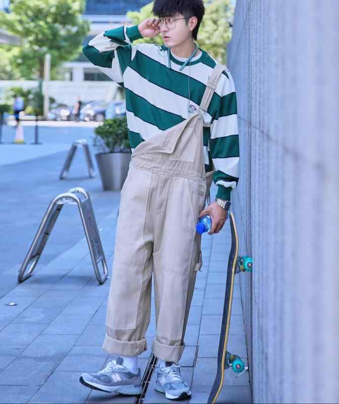 オーバーオール メンズ つなぎ 秋 ゆったり ストレート 長ズボン 大きめ 作業服 普段着 おしゃれ サロペット パッチワーク カジュアル カーキ