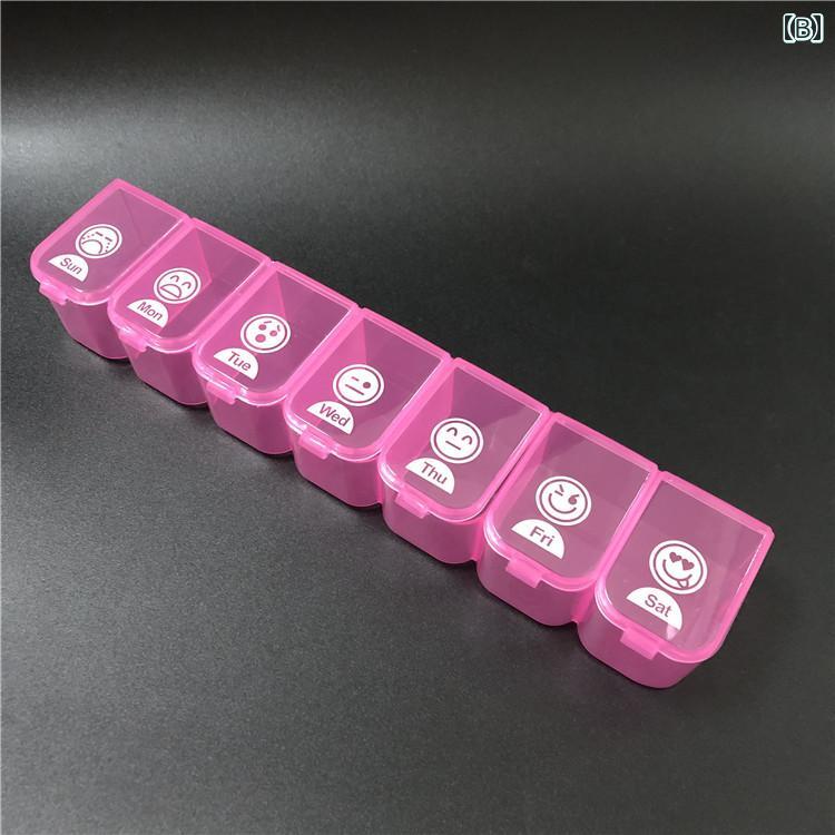 薬ケース 1週間分 高齢者 飲み忘れ防止 錠剤 サプリ管理 大容量 ピルボックス コンパクト ポータブル クリアカラー 曜日ごと保管 シンプル 白 ピンク 青