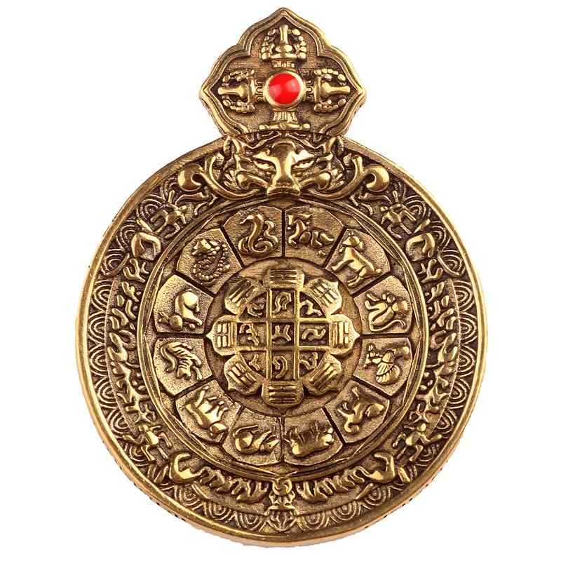 ペンダント ユニセックス チベット 民族風 アンティーク調 彫刻 真鍮 アクセサリー チャーム 装飾 お守り キーホルダー ストラップ 個性的 シルバー 九宮八卦