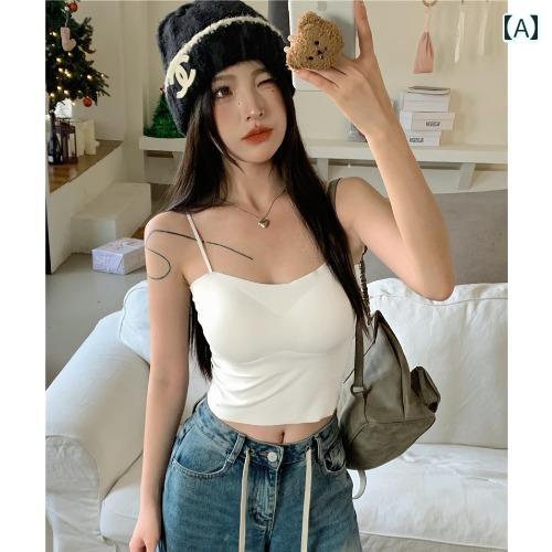 インナー レディース キャミソール 秋 かわいい 春秋 女性 カップ付き ストラップ 甘辛 ノースリーブ ホットガール