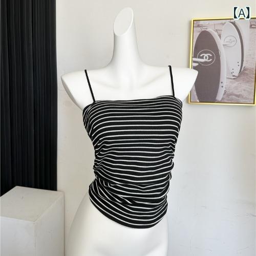 インナー レディース キャミソール 秋 かわいい 秋冬 女性用 暖かい 起毛 厚手 暖かい ストライプ 胸カップ付きボーダー スリム 重ね着