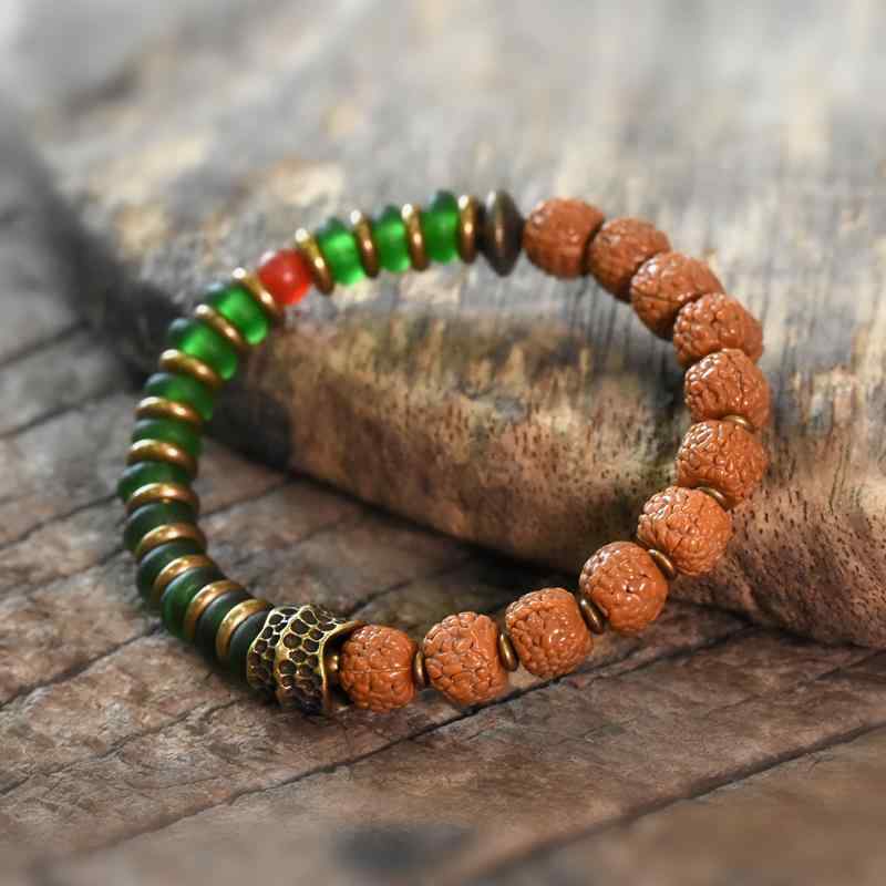 ブレスレット メンズ レディース 大人 数珠 ルドラクシャ 真鍮 ビーズ ゴム紐 伸びる 手首 普段使い アクセサリー 小物 ペア カップル お揃い レトロ エスニック バングル 腕輪 おしゃれ シンプル カジュアル