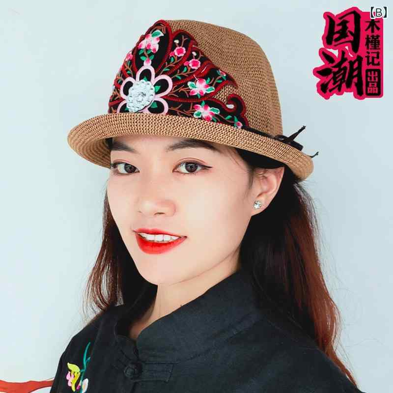 ハット レディース 帽子 おしゃれ エスニック 刺繍 ビーチ 麦わら 女性用 秋 万能 フラット 日焼け防止 ビーチ 日よけ