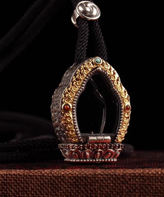 ペンダントトップ 大きめ レトロ エスニック シルバー 銅 象嵌 仏教 ネックレス メンズ レディース シ..