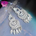 ピアス エスニック 大ぶり レディース フック 揺れる おしゃれ 耳飾り イヤリング タッセル ミャオ 族 銀製 ステージ 衣装 シルバー ダンス パフォーマンス アクセサリー