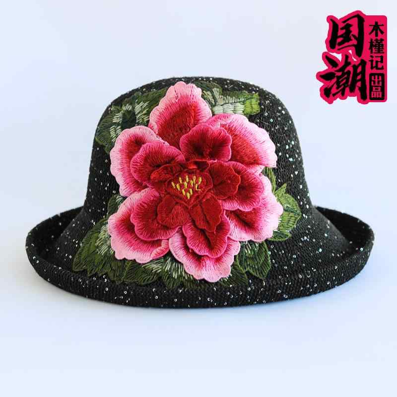 ハット レディース 帽子 おしゃれ 女性 チャイナ風 立体 刺繍 エスニック 通気性 綿 リネン 日焼け防止 サンハット 多用途