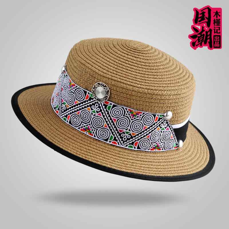 ハット レディース 帽子 おしゃれ 小さめ 的刺繍 フラット 日焼け防止 麦わら 女性 夏 休暇 サンハットハット わら つば広
