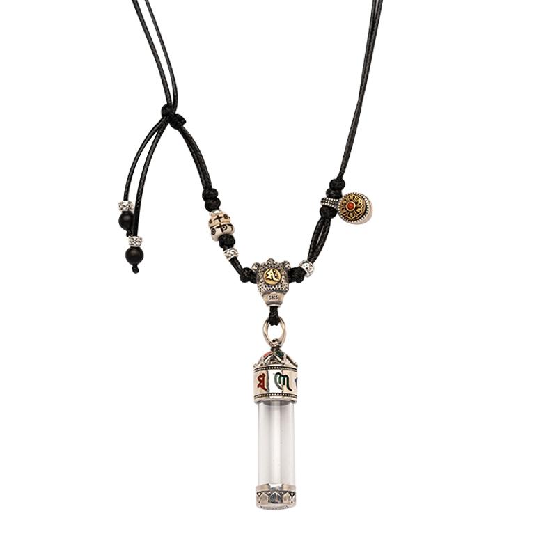 ペンダント 大きめ 銀 透明 メンズ レディース レトロ ネックレス エスニック チタン ロング シンプル アクセサリー カジュアル 普段使い