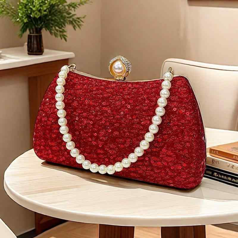 ハンドバッグ 結婚式 レディース お呼ばれ キャバ パーティー ドレス に 合う 華やか チャイナ パール チェーン ウェディング チャイナ スパンコール きらきら きらきら