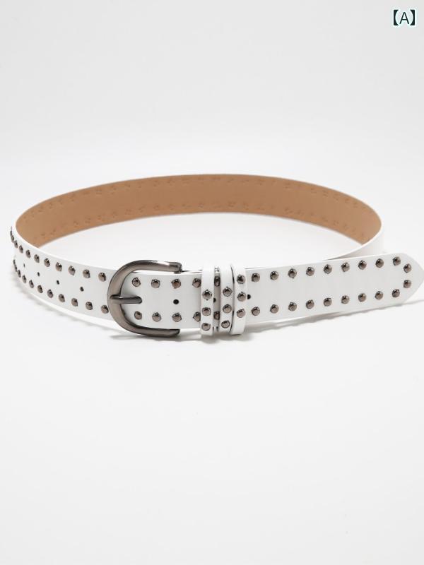 ベルト レディース アメリカン Y2K フェイクレザー スタッズ リベット 装飾 ウエストマーク アクセサリー 小物 パンク ロック 個性的 カジュアル 黒 白