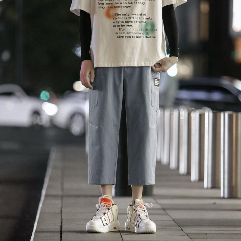 Rakuten - クロップドパンツ メンズ 七分丈 ゆったり ポケット カジュアル ストレート 薄手 快適 通気性 伸縮 速乾 無地 グレー 黒 ブルー 夏 大きいサイズ 外出 レジャー