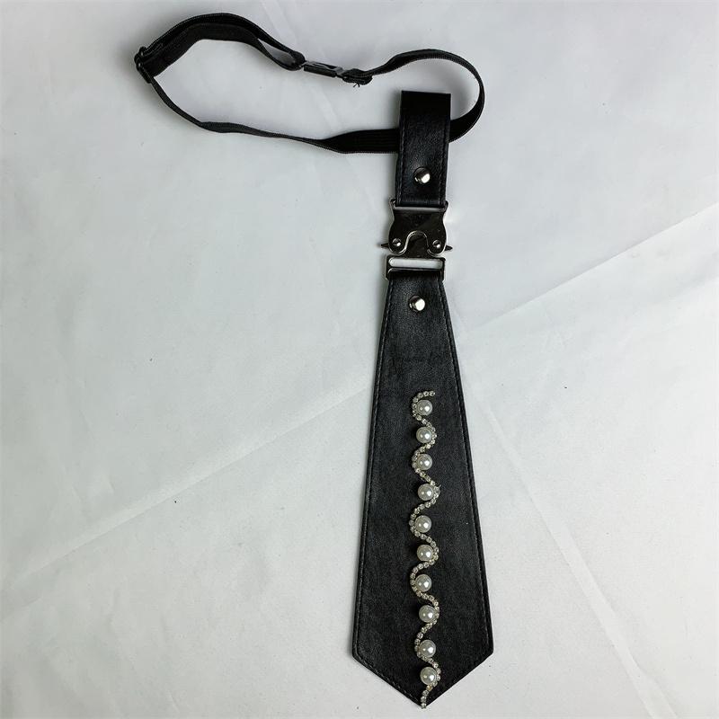 ネクタイ レディース 韓国 大人 ビーズ レザー アクセサリー 小物 カレッジスタイル コスプレ パーティー ストラップ 黒 おしゃれ