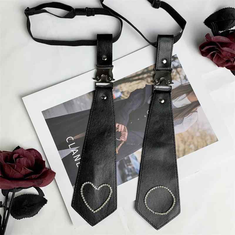 ネクタイ レディース 大人 メンズ カレッジスタイル コスプレ アクセサリー 小物 ストラップ ビーズ レザー ハート 円型 おしゃれ 黒