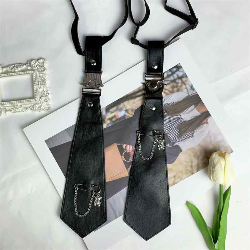 ネクタイ レディース 大人 韓国 カレッジスタイル コスプレ パーティー アクセサリー 小物 チェーン くま レザー ストラップ ショート おしゃれ 黒